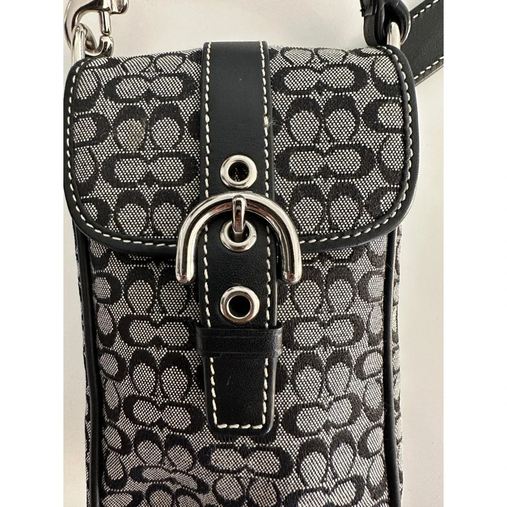 Coach Signature C Monogram Canvas Phone Crossbody Bag Black Tech Mini Purse Y2K